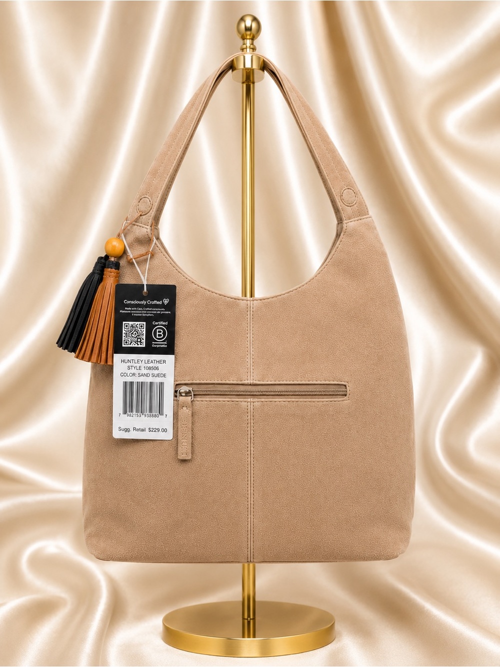 The Sak Huntley Suede Shoulder Bag in Sand with Black & Tan Tassels - Picture 5 of 7